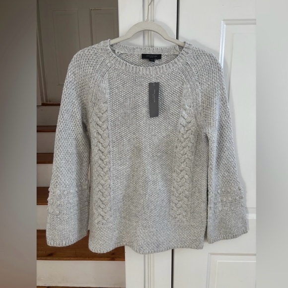 Ann Taylor Grey Cable Knit Wool Camel, Cashmere Sweater LP NWT - Picture 6 of 6